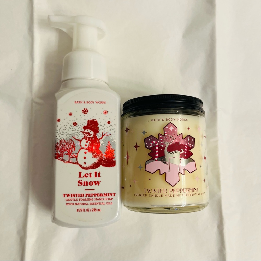 Bath & Body Works Twisted Peppermint Hand Soap and Candle - Red and White